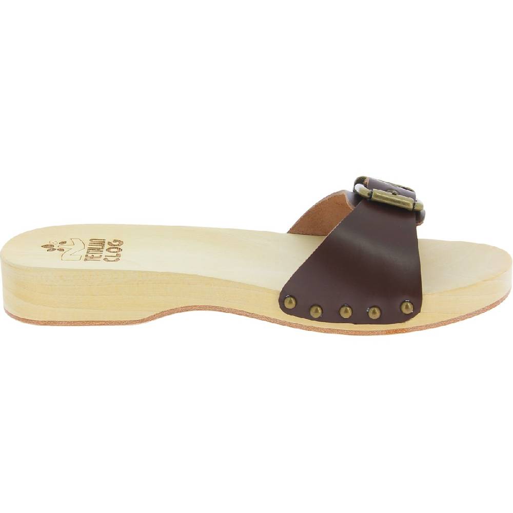 Lartigiano Del Cuoio Zoccoli in legno uomo con fascia regolabile in pelle marrone scuro 2025