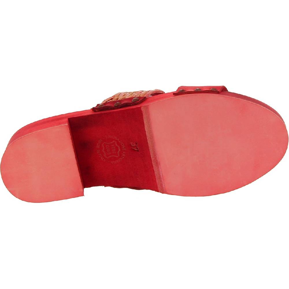Lartigiano Del Cuoio Sabot da donna rosso in legno artigianali con fascia in rafia e pelle Soddisfazione Garantita