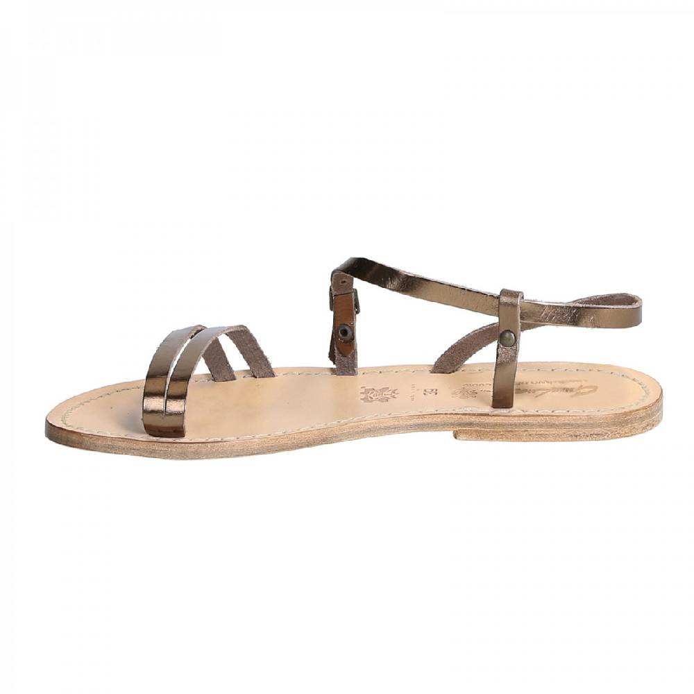 Lartigiano Del Cuoio Sandali schiava bassi da donna in pelle laminata bronzo Promozione Limitata