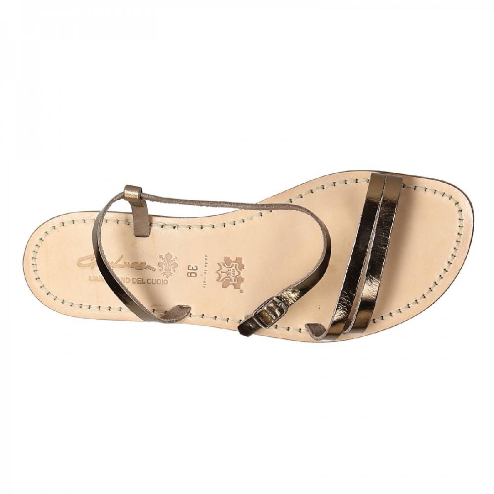 Lartigiano Del Cuoio Sandali schiava bassi da donna in pelle laminata bronzo Promozione Limitata