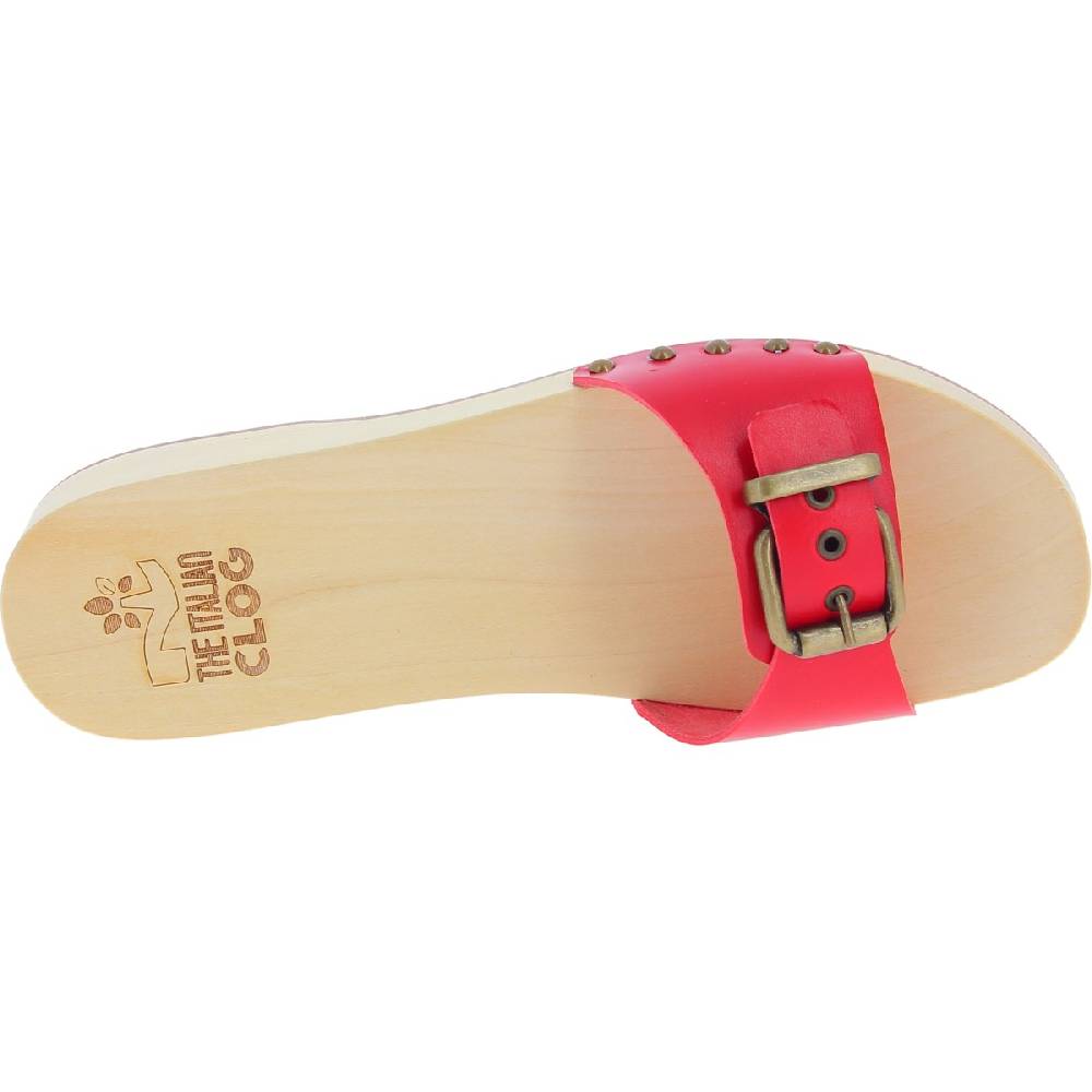 Lartigiano Del Cuoio Zoccoli di legno artigianali da donna con fascia regolabile in pelle rossa Shopping Online