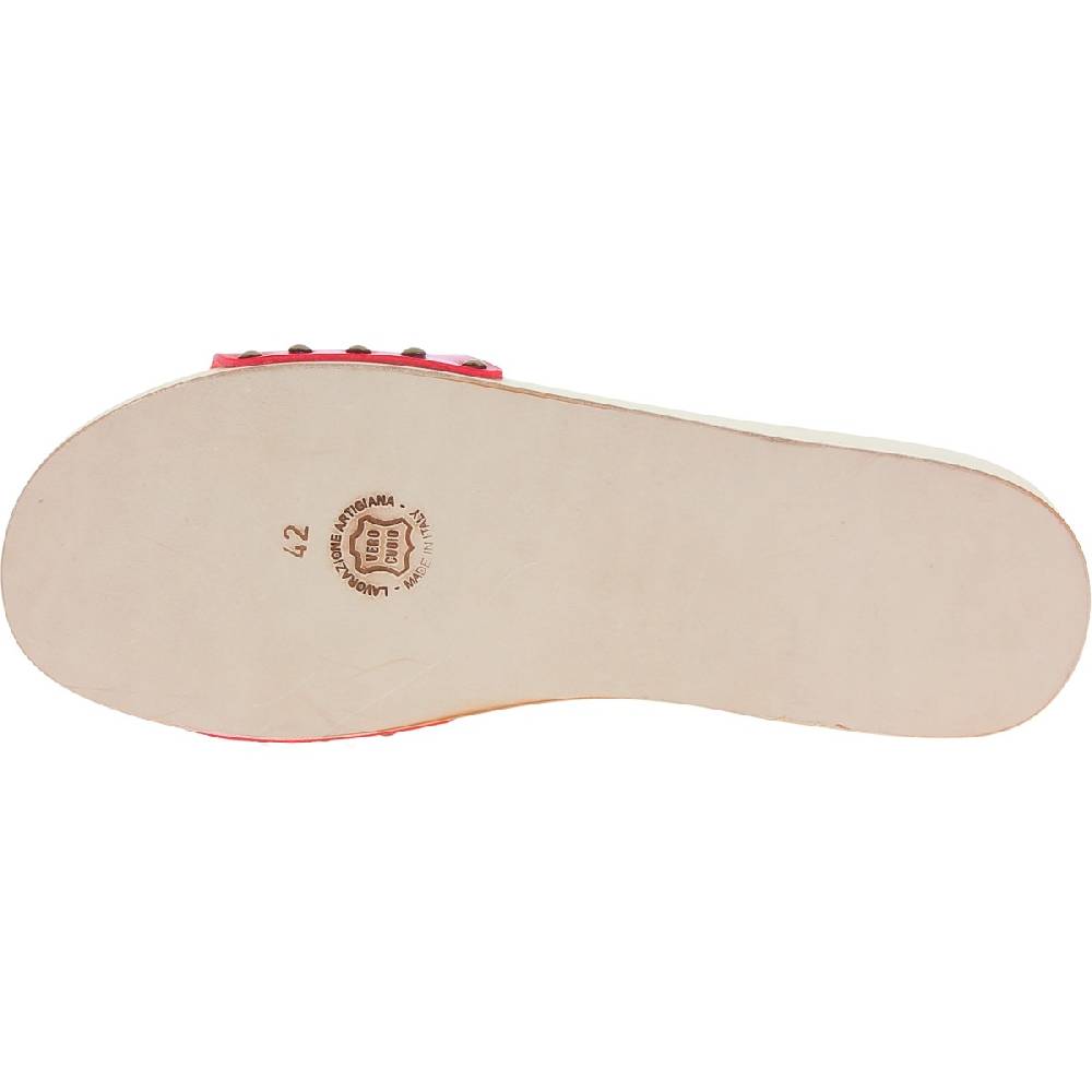 Lartigiano Del Cuoio Zoccoli di legno artigianali da donna con fascia regolabile in pelle rossa Shopping Online