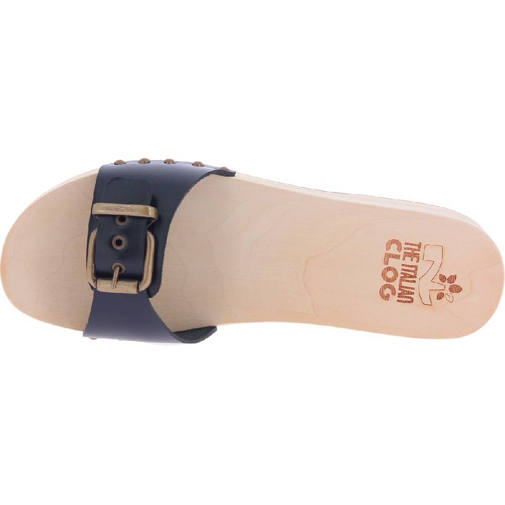 Lartigiano Del Cuoio Zoccoli di legno artigianali da donna con fascia regolabile in pelle nera Prezzo Ridotto