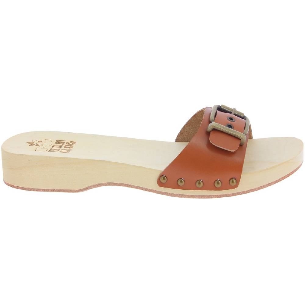 Lartigiano Del Cuoio Zoccoli in legno donna con fascia regolabile in pelle color cuoio Novità