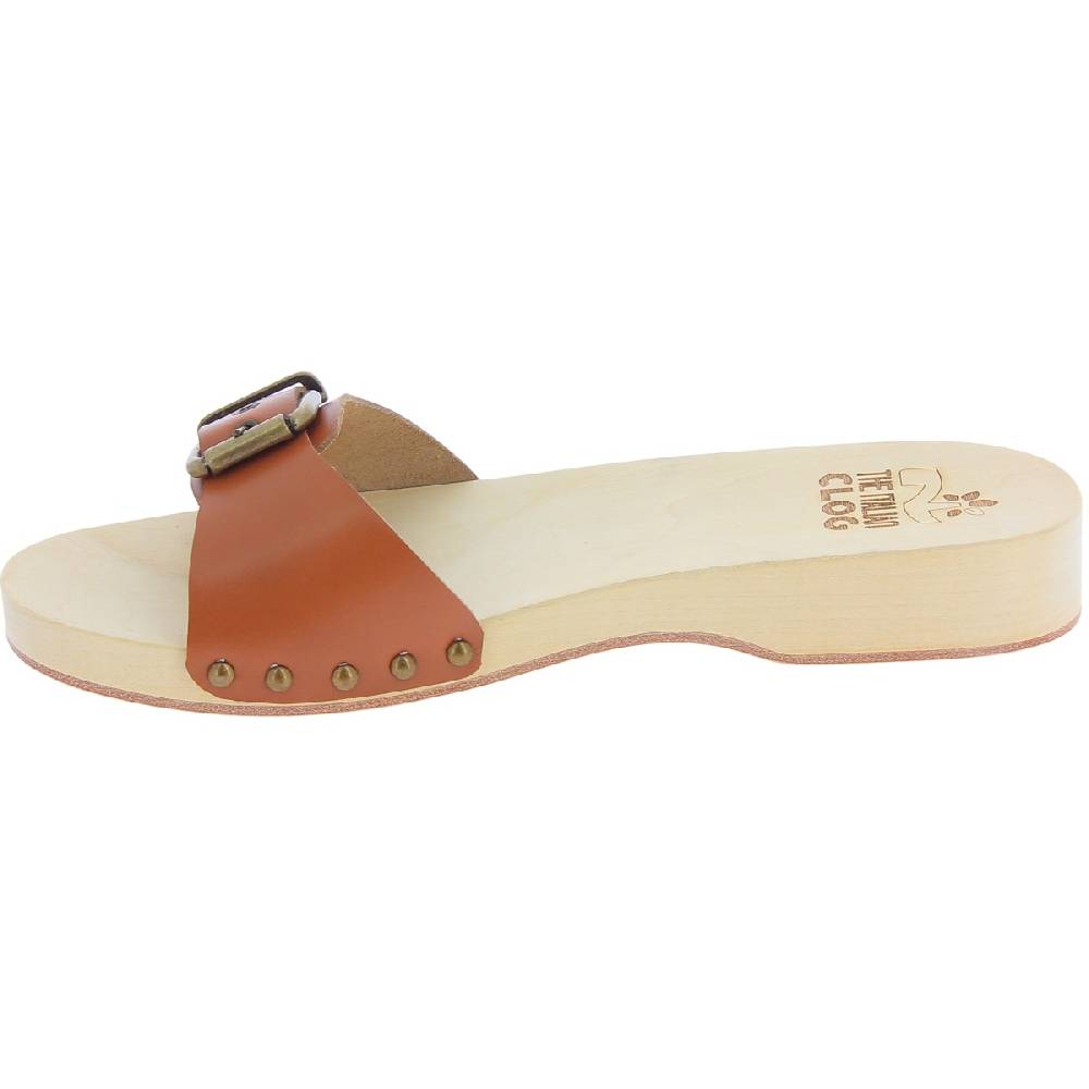 Lartigiano Del Cuoio Zoccoli in legno donna con fascia regolabile in pelle color cuoio Novità