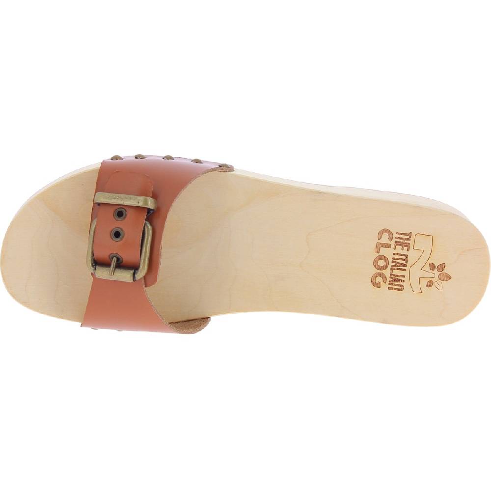 Lartigiano Del Cuoio Zoccoli in legno donna con fascia regolabile in pelle color cuoio Novità