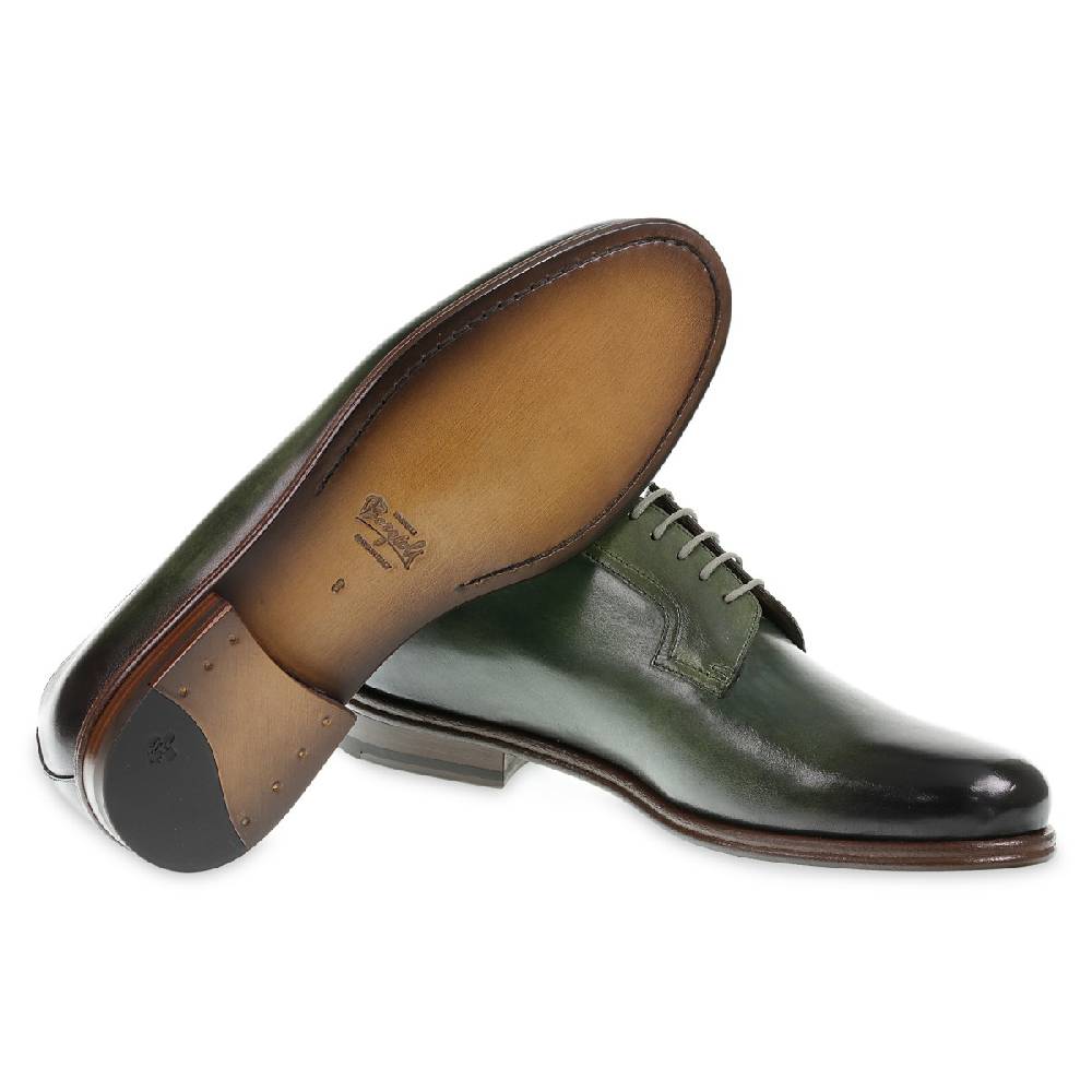 Lartigiano Del Cuoio Derby liscia in pelle di vacchetta verde tinta a mano - Fratelli Borgioli - Artigianalità Italiana Offerte