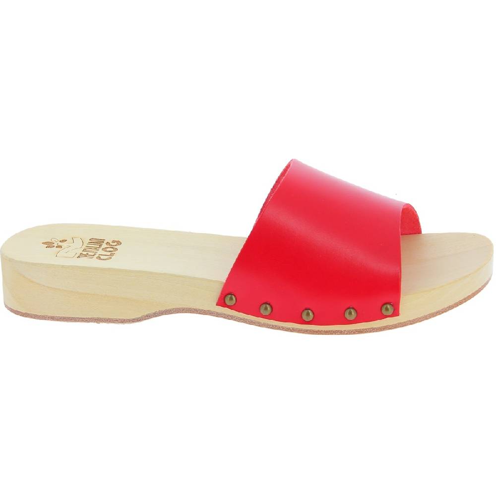 Lartigiano Del Cuoio Zoccoli di legno uomo con fascia larga in pelle rossa artigianali Vendite Flash