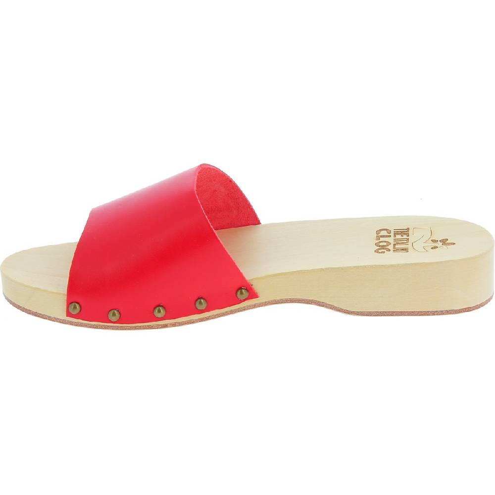 Lartigiano Del Cuoio Zoccoli di legno uomo con fascia larga in pelle rossa artigianali Vendite Flash