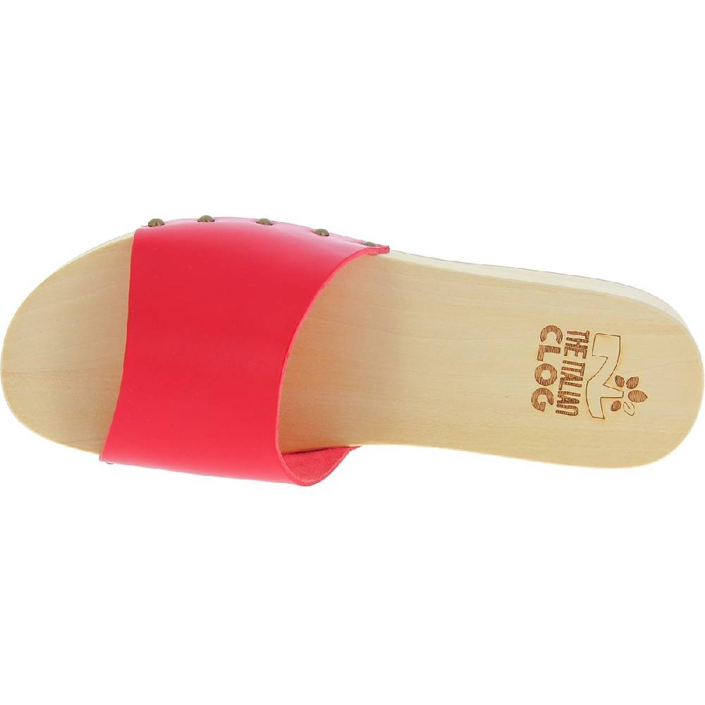 Lartigiano Del Cuoio Zoccoli di legno uomo con fascia larga in pelle rossa artigianali Vendite Flash