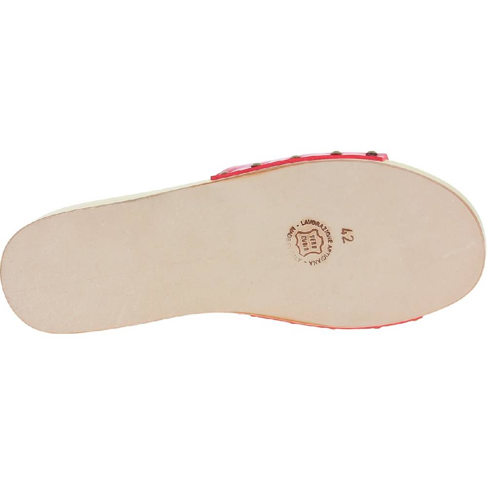 Lartigiano Del Cuoio Zoccoli di legno uomo con fascia larga in pelle rossa artigianali Vendite Flash