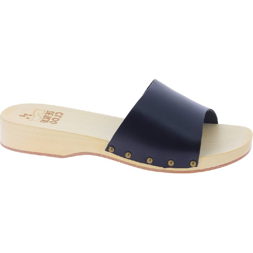 Lartigiano Del Cuoio Zoccoli di legno uomo con fascia larga in pelle nera artigianali Moda