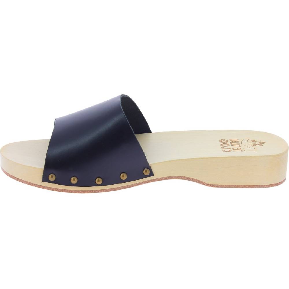 Lartigiano Del Cuoio Zoccoli di legno uomo con fascia larga in pelle nera artigianali Moda