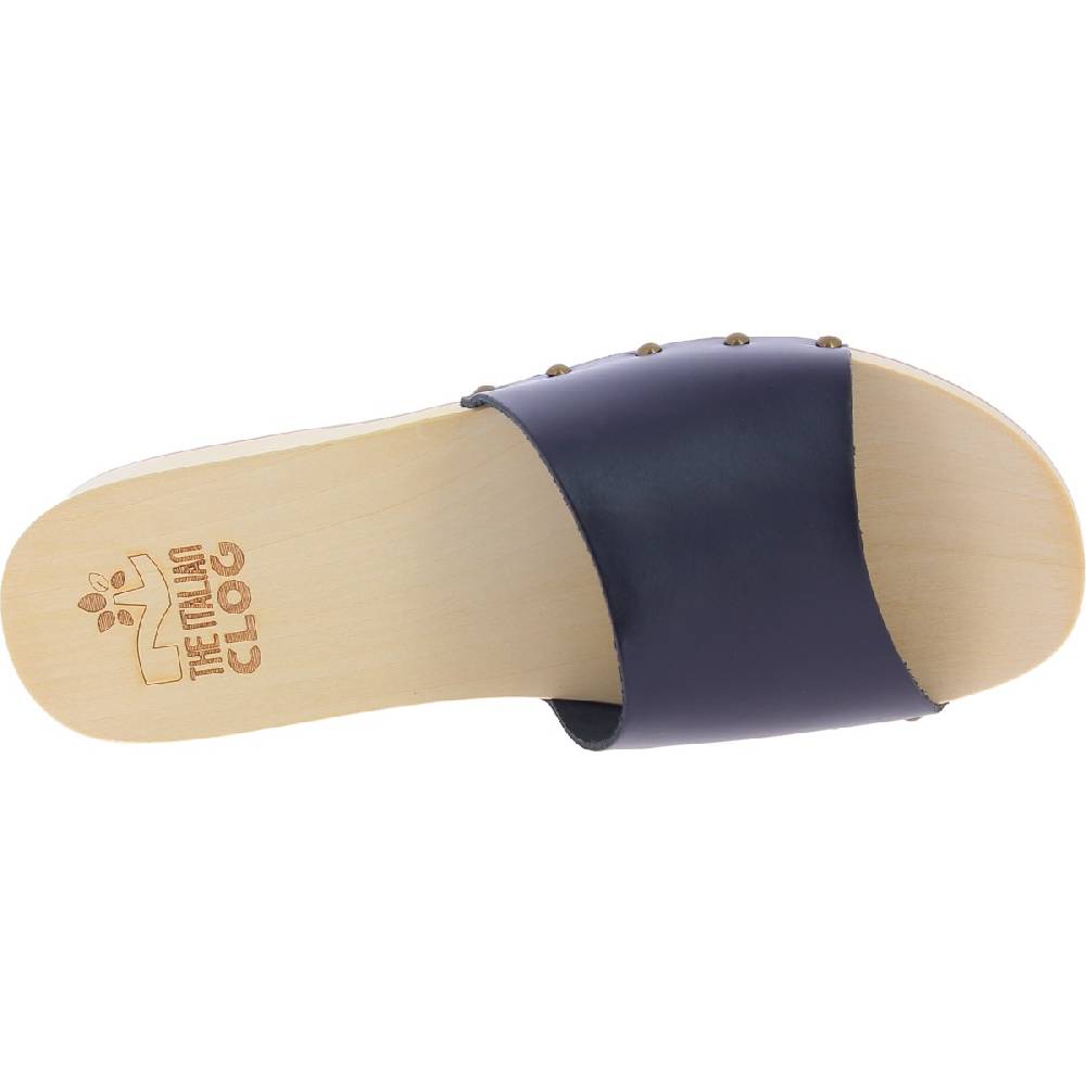 Lartigiano Del Cuoio Zoccoli di legno uomo con fascia larga in pelle nera artigianali Moda