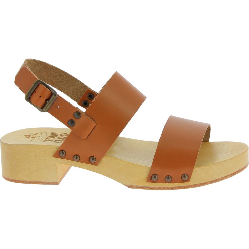 Lartigiano Del Cuoio Zoccoli in legno donna con fasce in pelle beige Vendita
