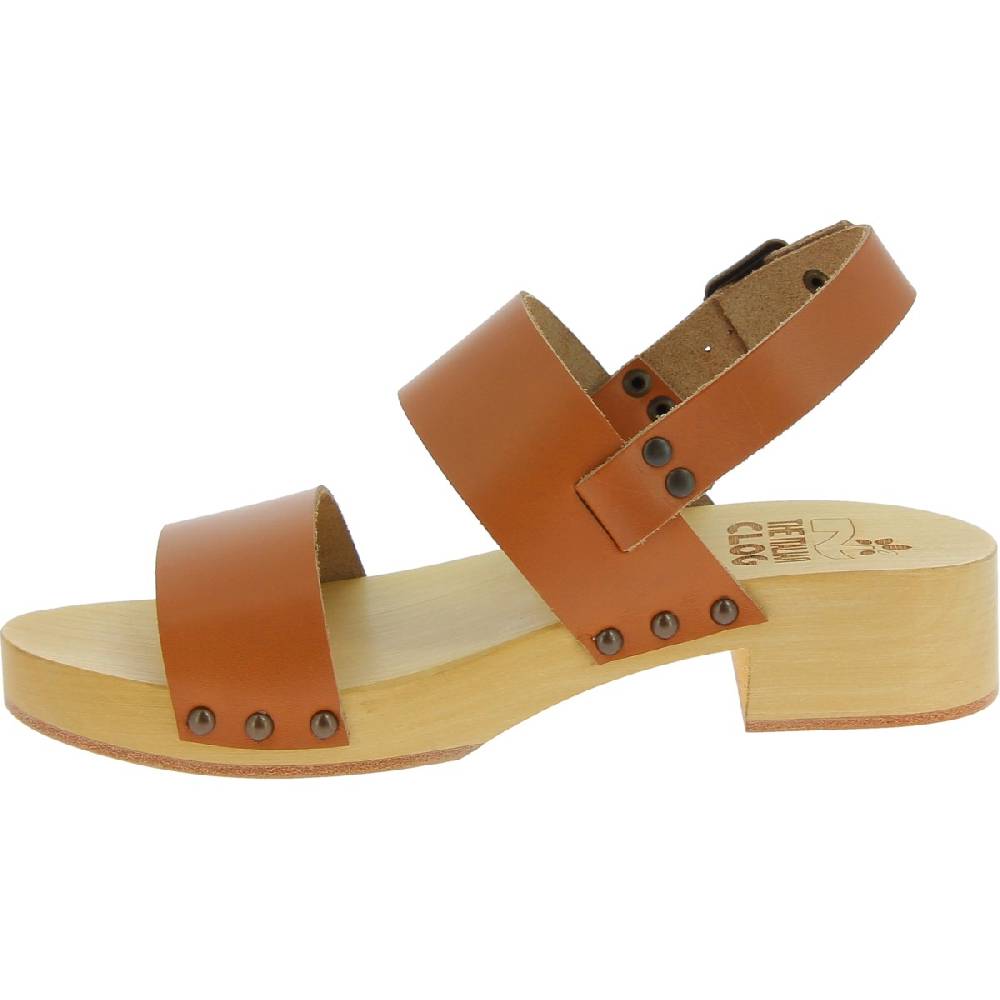 Lartigiano Del Cuoio Zoccoli in legno donna con fasce in pelle beige Vendita
