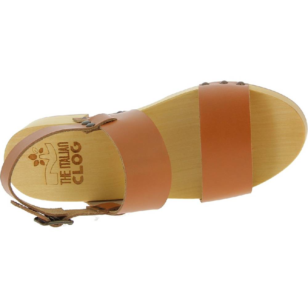 Lartigiano Del Cuoio Zoccoli in legno donna con fasce in pelle beige Vendita