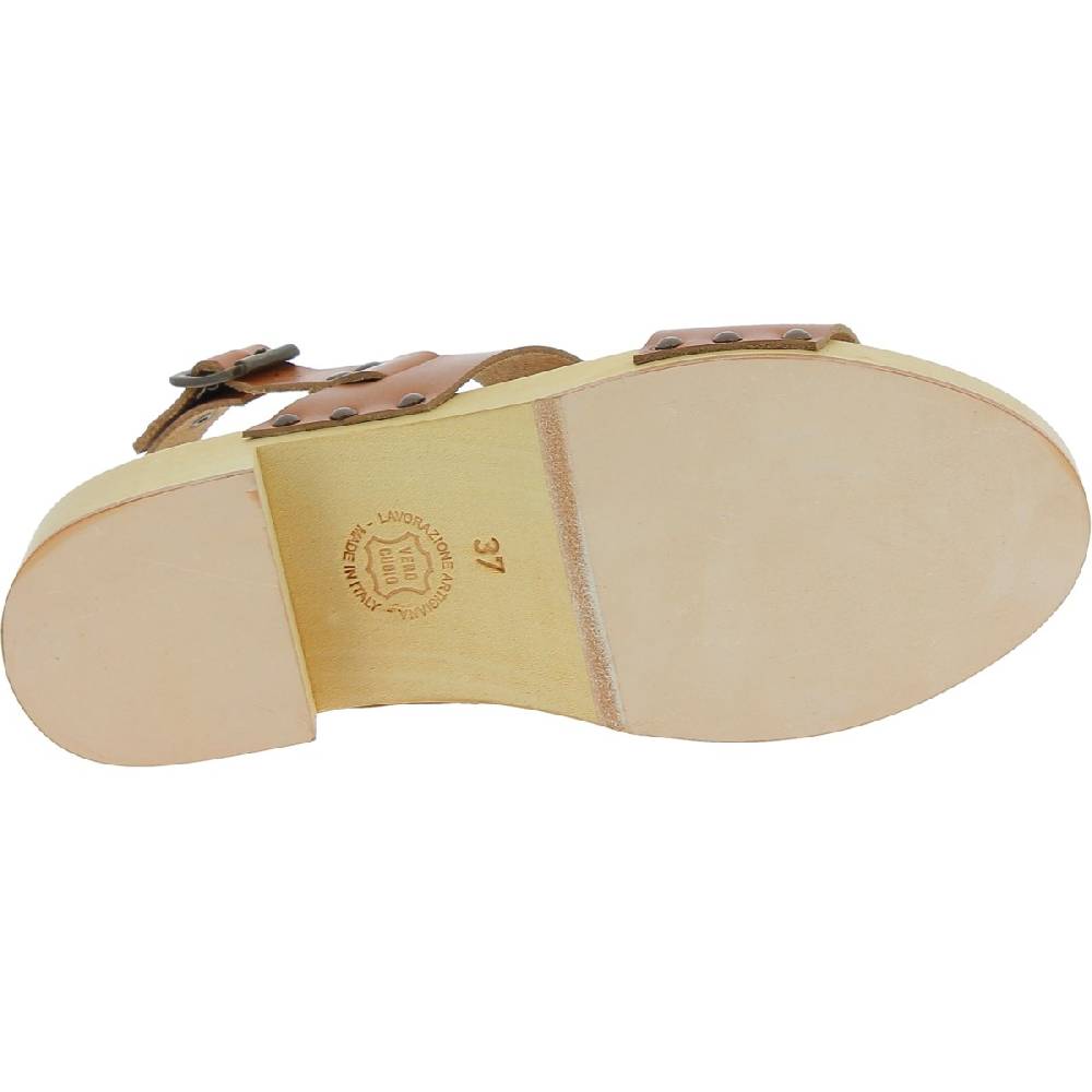 Lartigiano Del Cuoio Zoccoli in legno donna con fasce in pelle beige Vendita