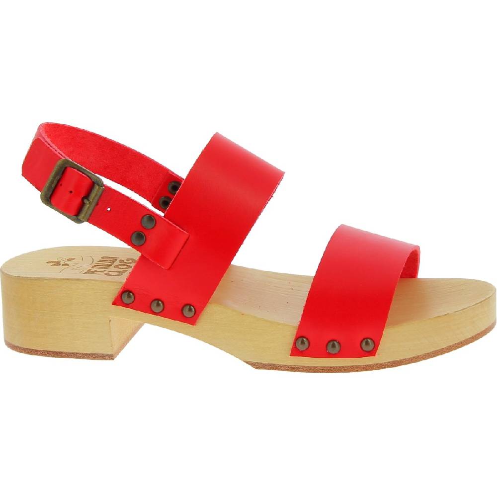 Lartigiano Del Cuoio Zoccoli donna in legno con fasce in pelle rossa Soddisfazione Garantita