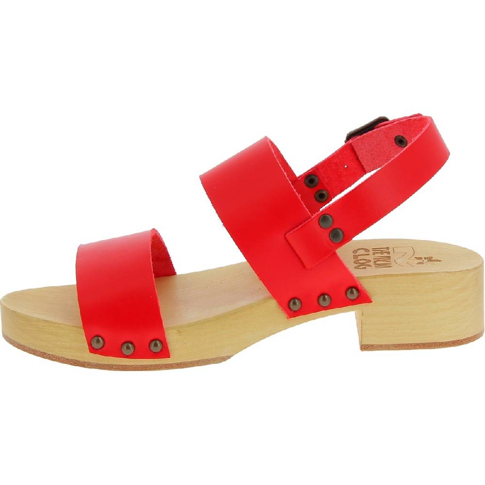 Lartigiano Del Cuoio Zoccoli donna in legno con fasce in pelle rossa Soddisfazione Garantita