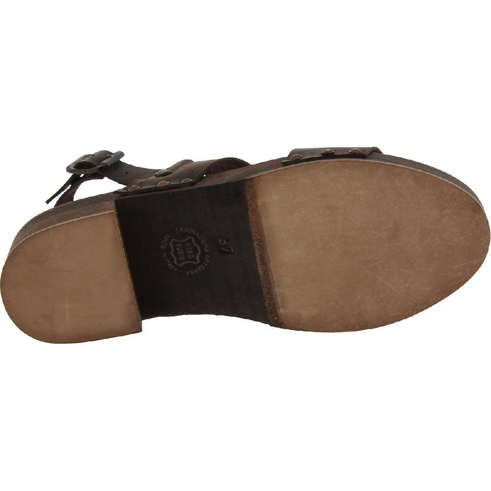 Lartigiano Del Cuoio Zoccoli in legno marrone scuro artigianali con fascia in pelle Negozi Online