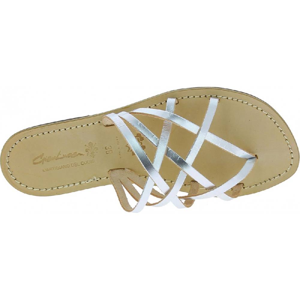 Lartigiano Del Cuoio Ciabatte infradito donna fatti a mano in pelle intrecciata color argento Acquista Ora