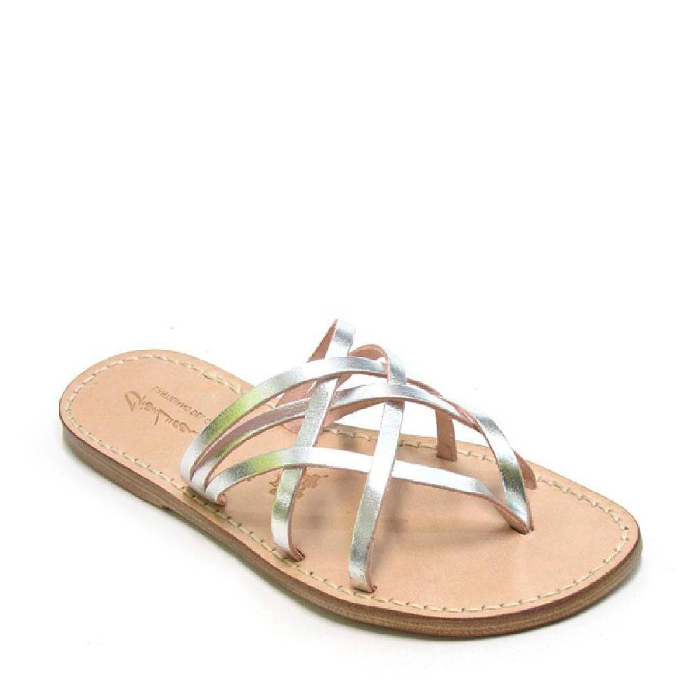 Lartigiano Del Cuoio Ciabatte infradito donna fatti a mano in pelle intrecciata color argento Acquista Ora