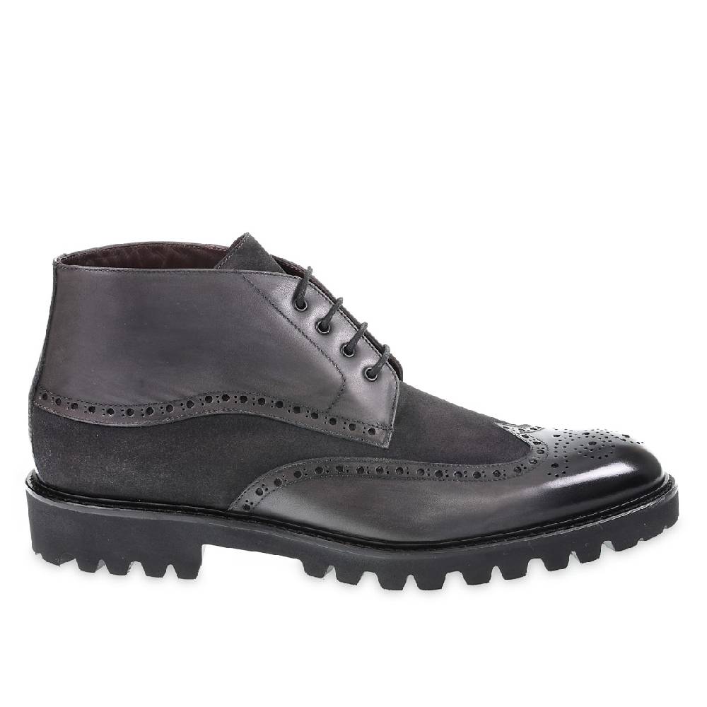 Lartigiano Del Cuoio Stivaletto con le bucature in stile country in pelle e camoscio grigio scuro - Fratelli Borgioli Offerta settimanale