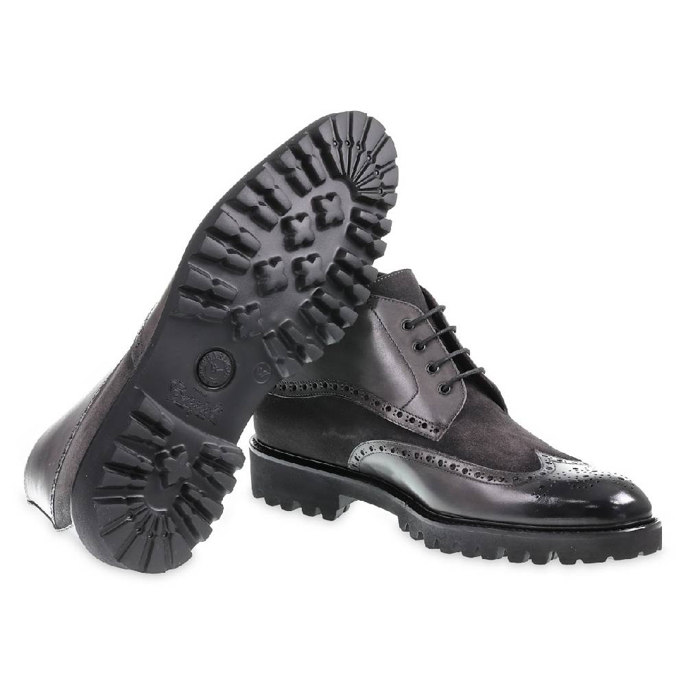 Lartigiano Del Cuoio Stivaletto con le bucature in stile country in pelle e camoscio grigio scuro - Fratelli Borgioli Offerta settimanale