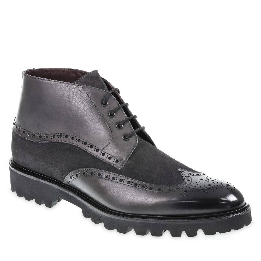 Lartigiano Del Cuoio Stivaletto con le bucature in stile country in pelle e camoscio grigio scuro - Fratelli Borgioli Offerta settimanale