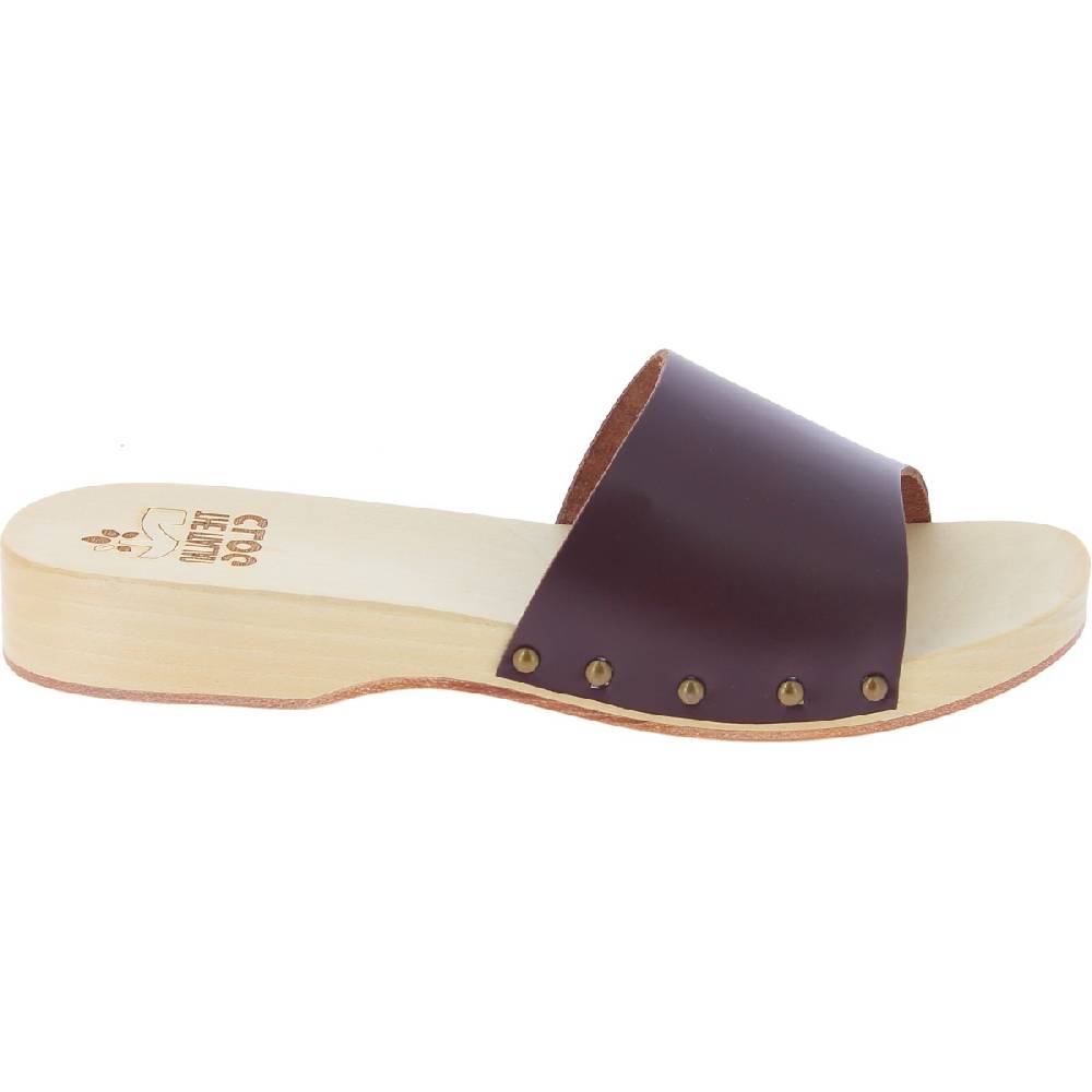 Lartigiano Del Cuoio Zoccoli in legno da uomo con fascia larga in pelle color testa di moro Ultimi due giorni