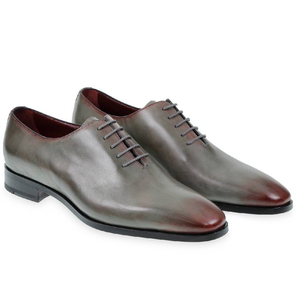 Lartigiano Del Cuoio Scarpe Oxford da uomo in pelle grigia tinta a mano con sfumature bordò Vendita Calda