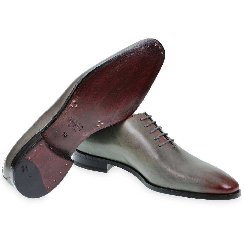 Lartigiano Del Cuoio Scarpe Oxford da uomo in pelle grigia tinta a mano con sfumature bordò Vendita Calda