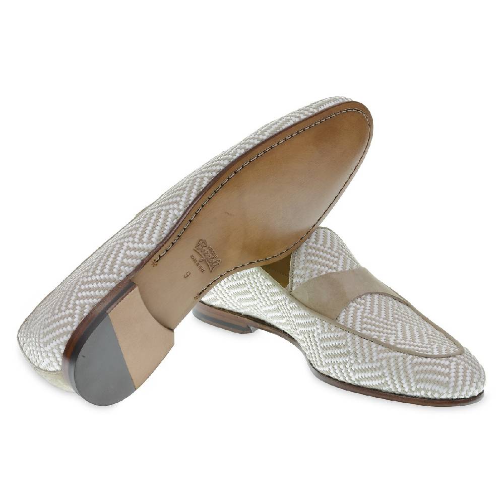 Lartigiano Del Cuoio Mocassino penny in camoscio e tessuto intrecciato bianco e beige Vendita Economica