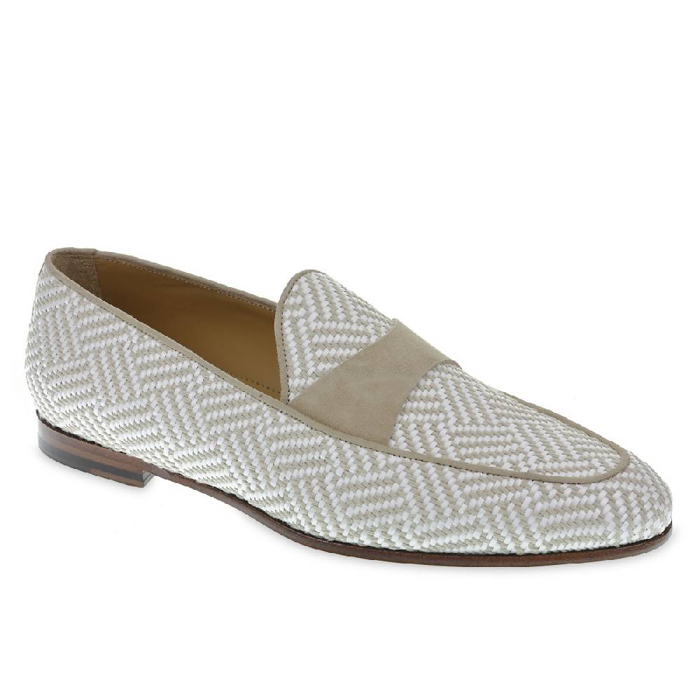 Lartigiano Del Cuoio Mocassino penny in camoscio e tessuto intrecciato bianco e beige Vendita Economica