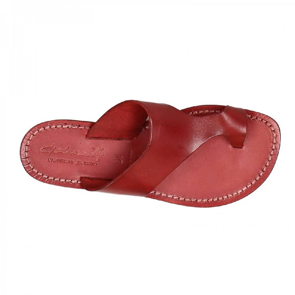 Lartigiano Del Cuoio Ciabatte infradito donna in pelle rosso artigianali Italy