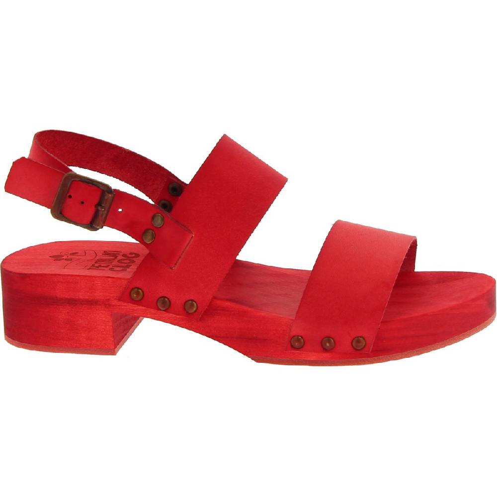 Lartigiano Del Cuoio Sabot donna rosso in legno artigianali con fascia in pelle In Linea