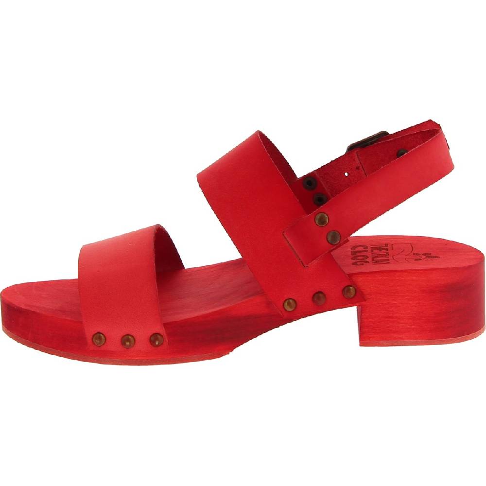 Lartigiano Del Cuoio Sabot donna rosso in legno artigianali con fascia in pelle In Linea
