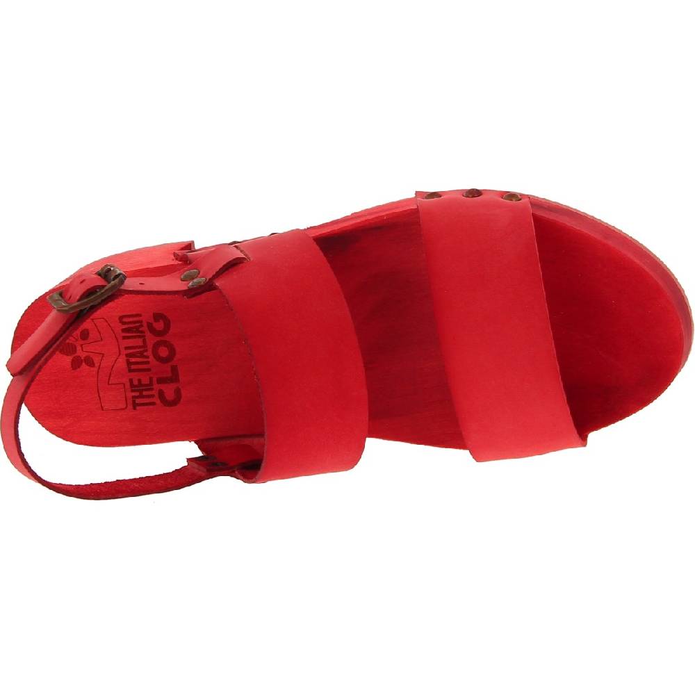 Lartigiano Del Cuoio Sabot donna rosso in legno artigianali con fascia in pelle In Linea