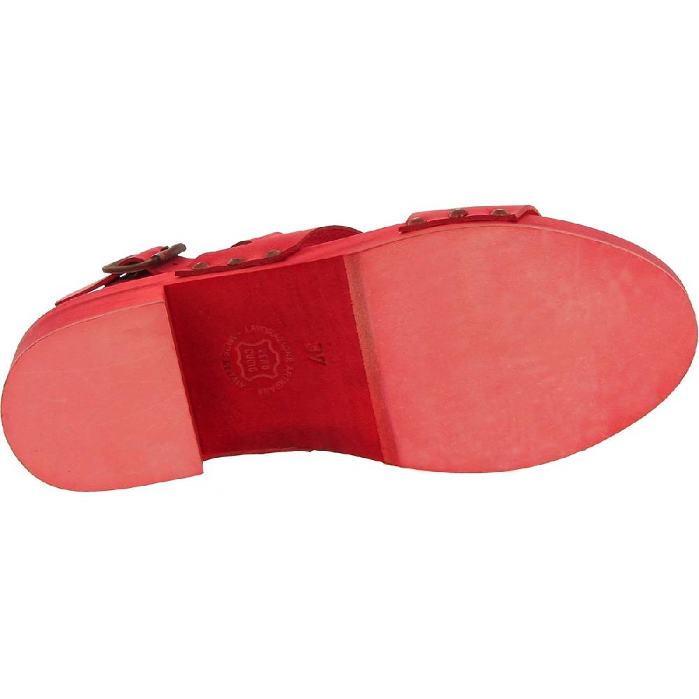 Lartigiano Del Cuoio Sabot donna rosso in legno artigianali con fascia in pelle In Linea