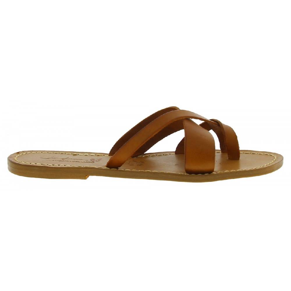 Lartigiano Del Cuoio Ciabatte infradito da donna fatti a mano in pelle color cuoio Nuovo