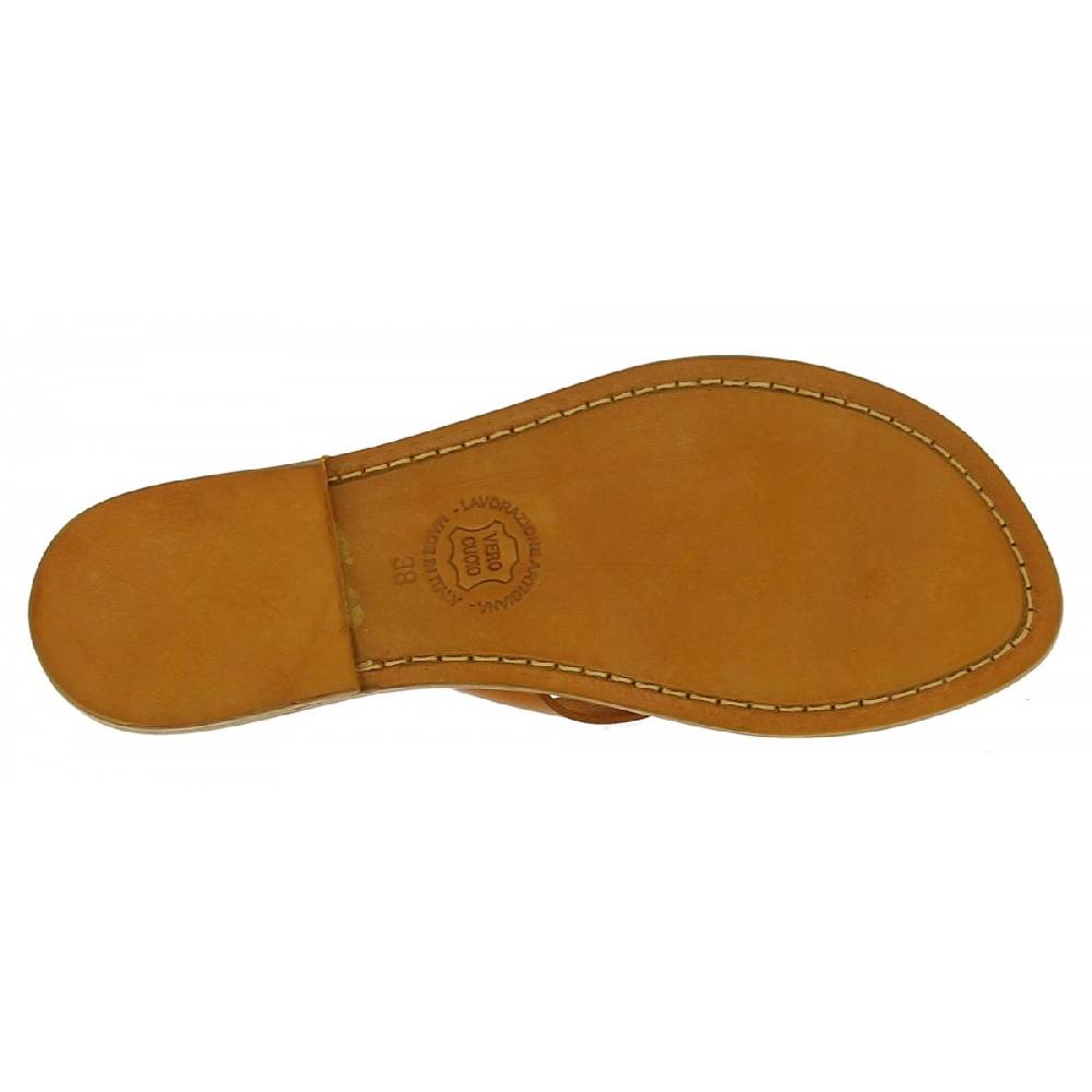 Lartigiano Del Cuoio Ciabatte infradito da donna fatti a mano in pelle color cuoio Nuovo