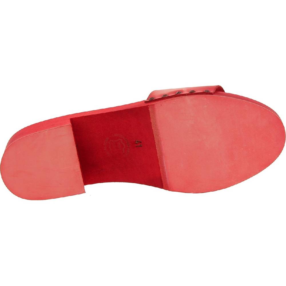 Lartigiano Del Cuoio Ciabatte in legno rosso con fascia in pelle artigianali Duty-free