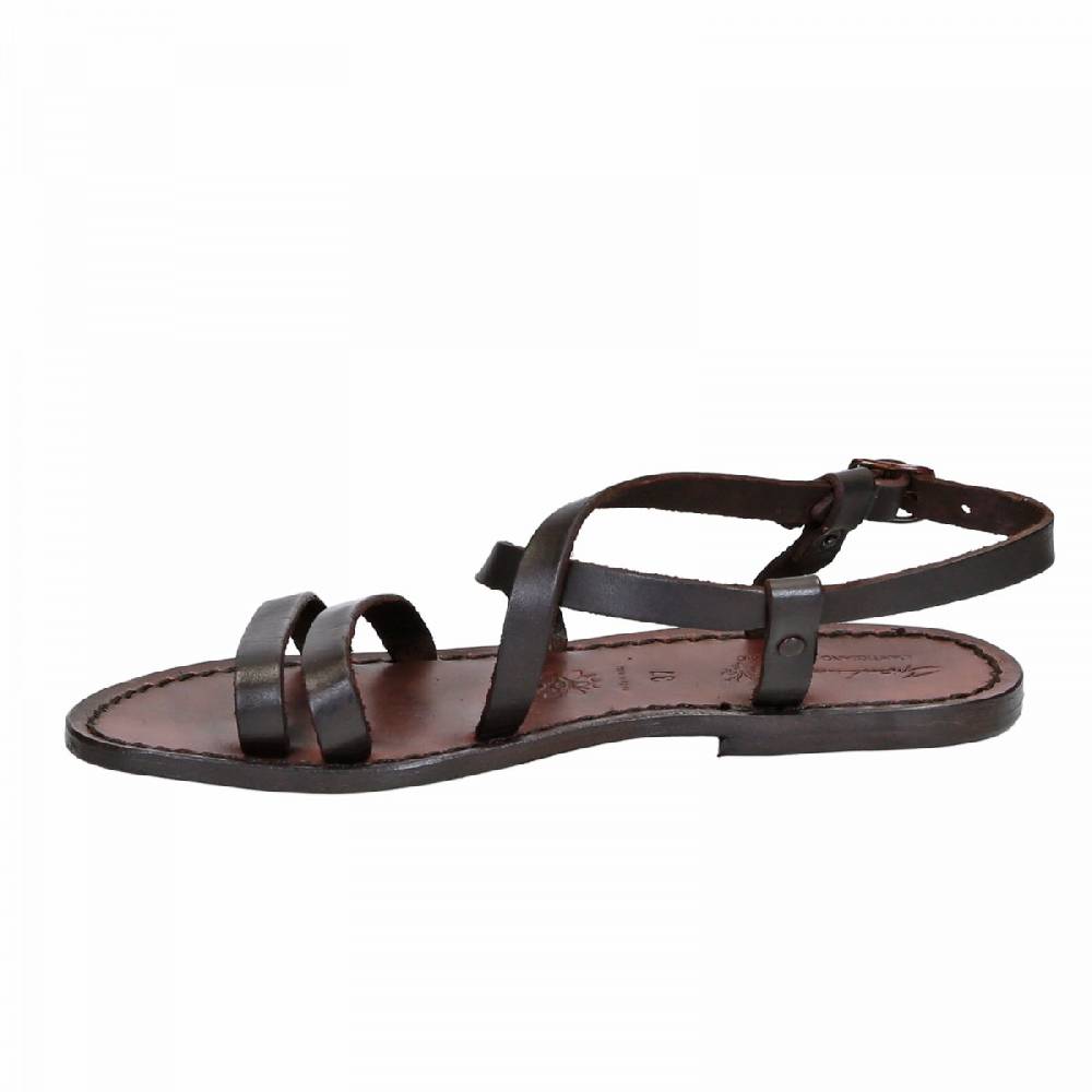 Lartigiano Del Cuoio Sandali donna in cuoio marrone scuro artigianali Italy