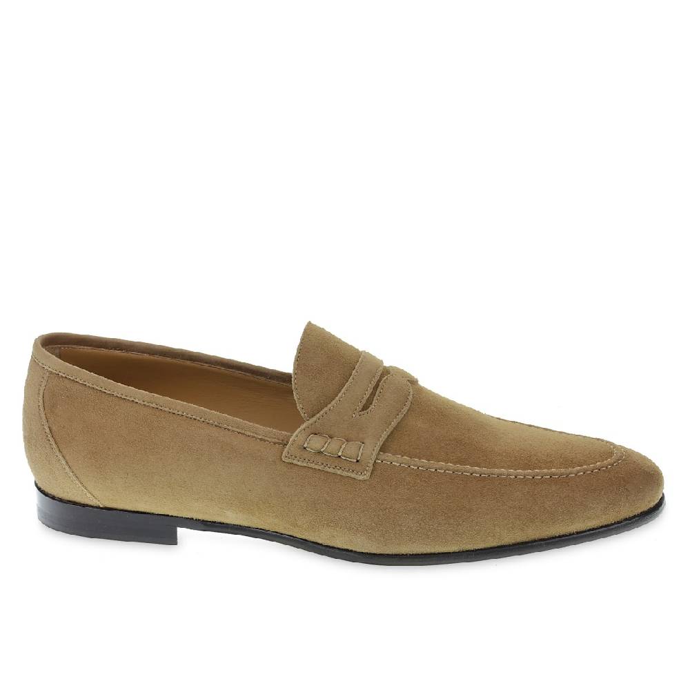 Lartigiano Del Cuoio Mocassino penny in camoscio beige realizzato a mano da Fratelli Borgioli Nuovo