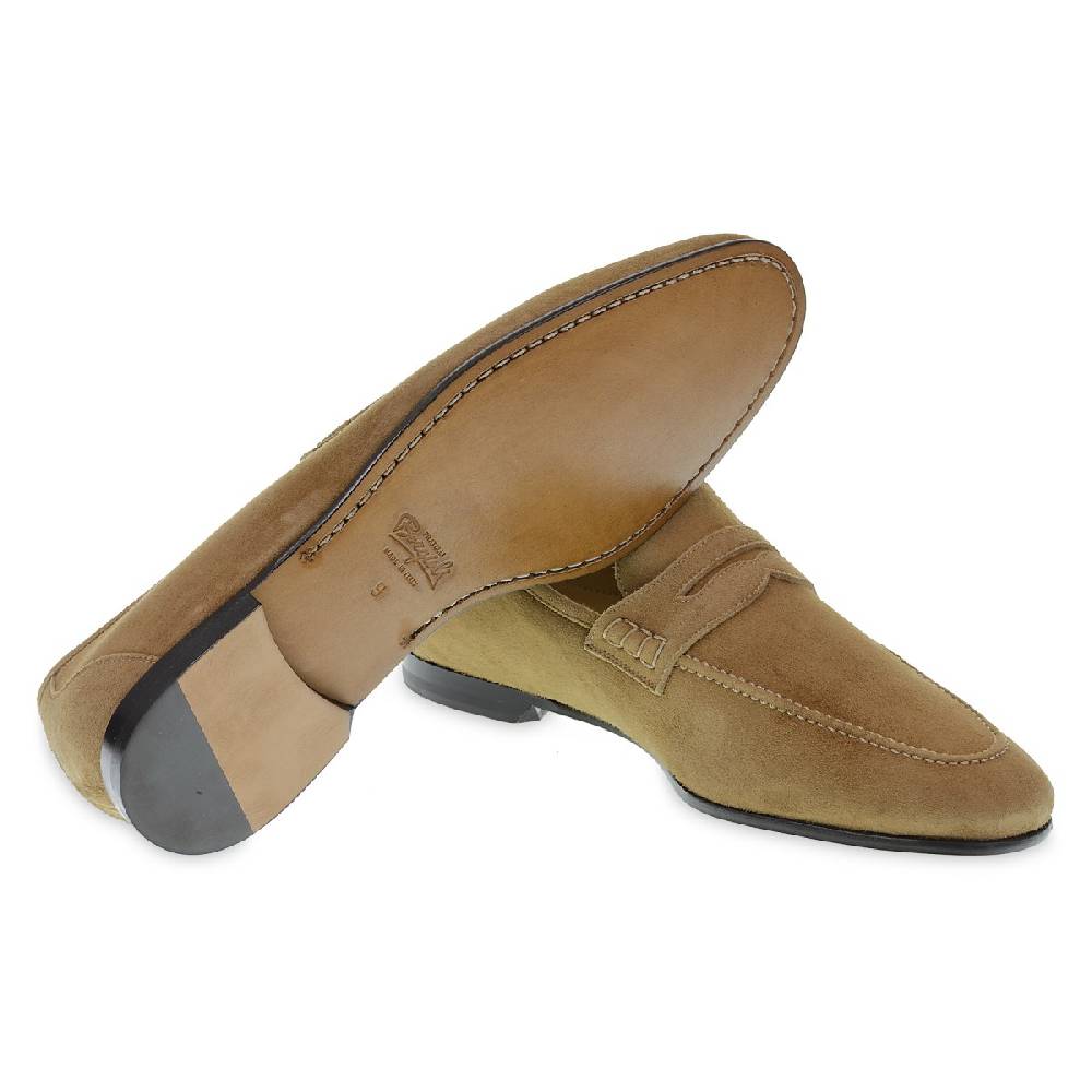 Lartigiano Del Cuoio Mocassino penny in camoscio beige realizzato a mano da Fratelli Borgioli Nuovo