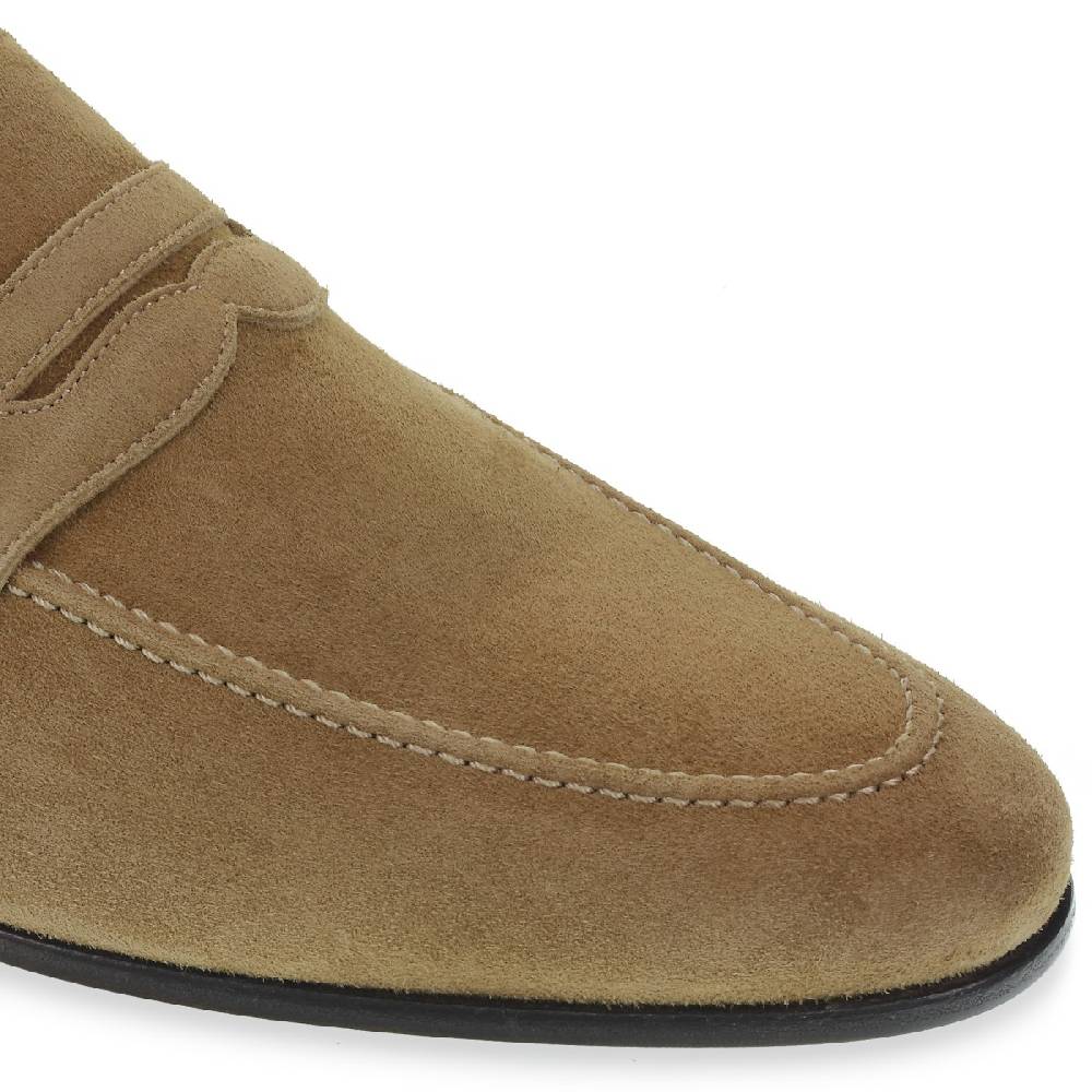 Lartigiano Del Cuoio Mocassino penny in camoscio beige realizzato a mano da Fratelli Borgioli Nuovo