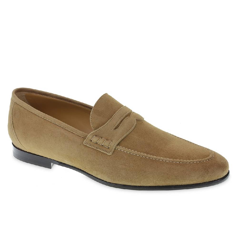 Lartigiano Del Cuoio Mocassino penny in camoscio beige realizzato a mano da Fratelli Borgioli Nuovo