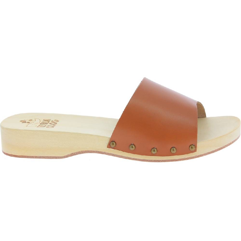 Lartigiano Del Cuoio Zoccoli in legno da uomo con fascia larga in pelle color marrone Pezzi Unici