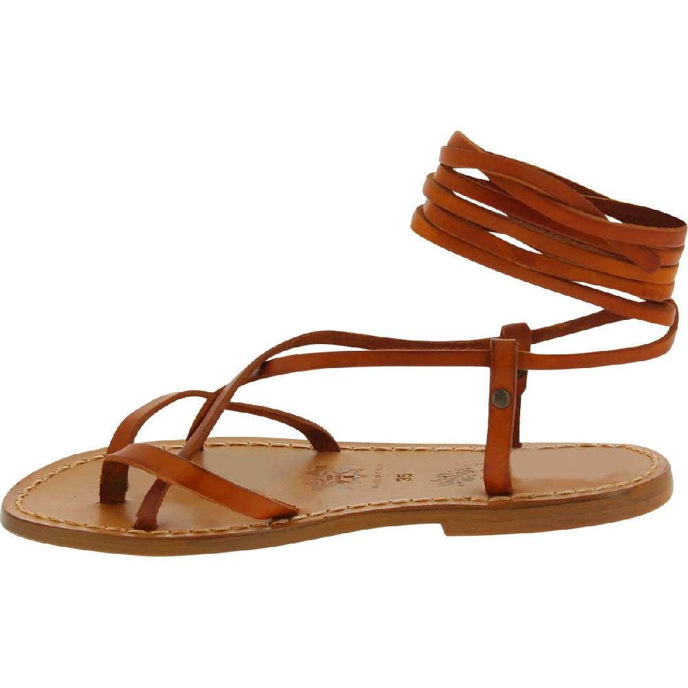 Lartigiano Del Cuoio Sandali schiava donna artigianali in pelle color cuoio antico Promozione Limitata